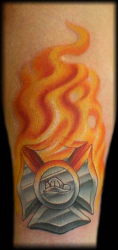 Tattoos - Fire-fighters tattoos - flaming cross